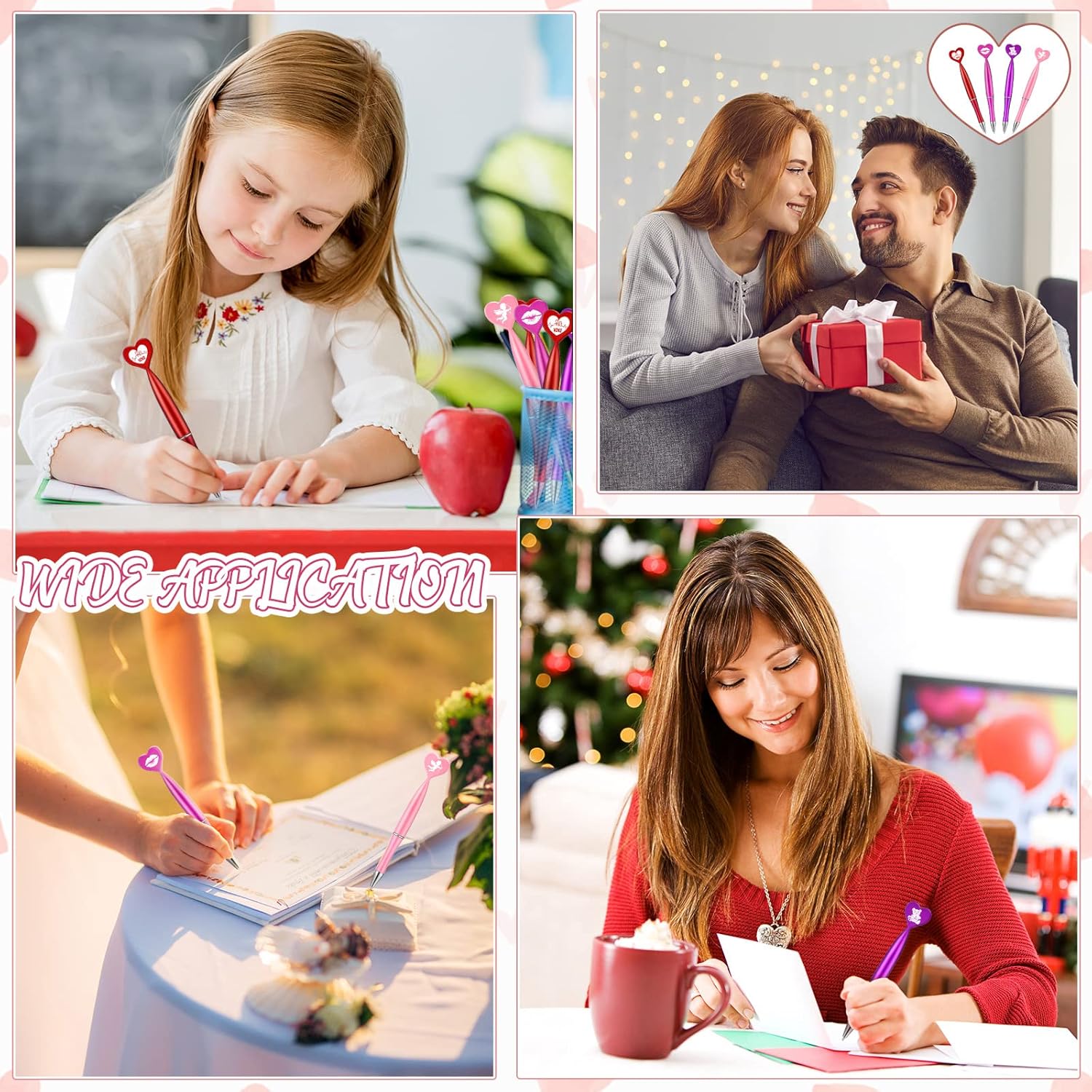 Roowest 24 Pcs Valentine Pen Heart Shaped Pens Bulk 1mm Black Ink Ballpoint Pens with Bear Angel Valentine's Day Party Favors for Office Employee Coworkers Classroom Exchange Prizes Gifts - Image 5