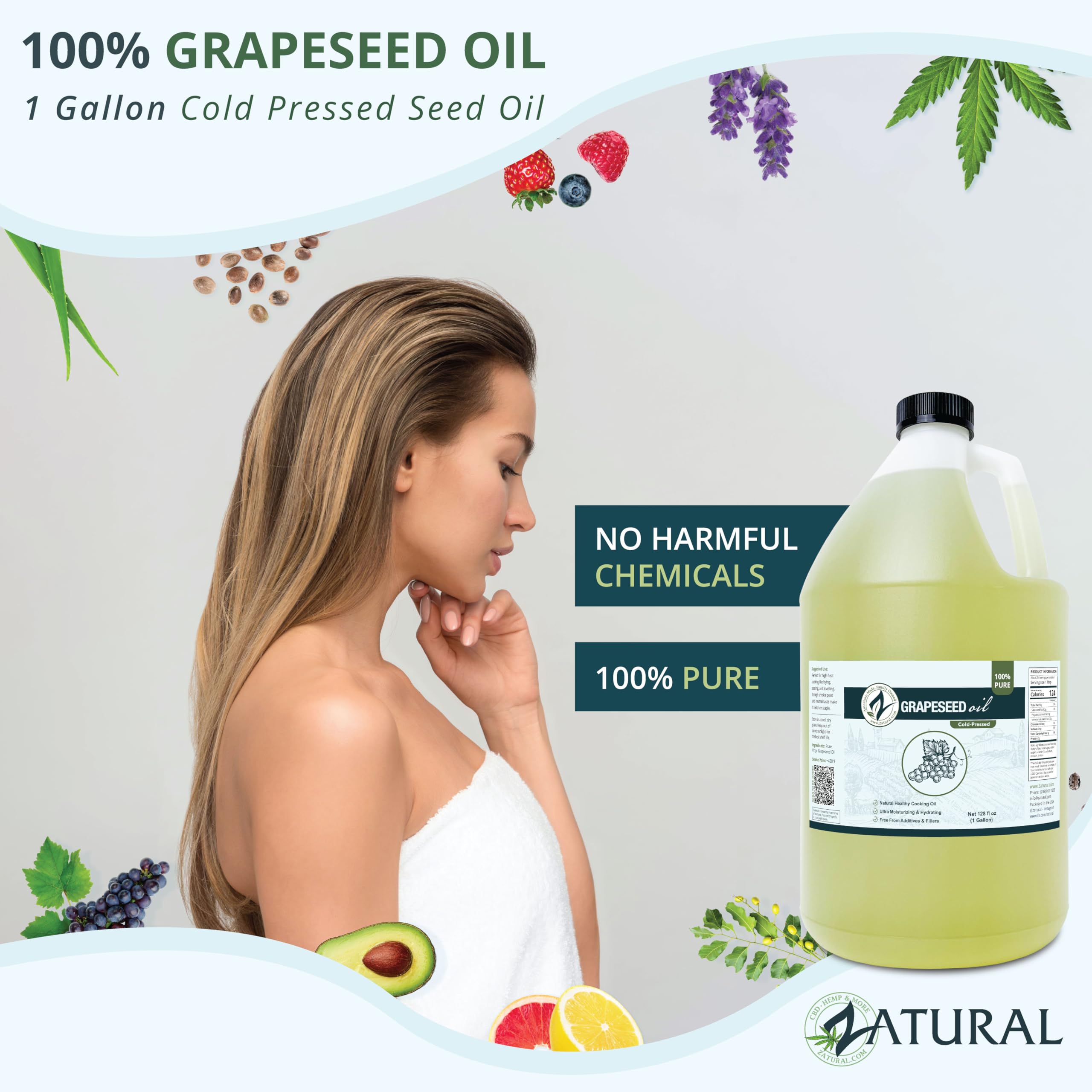 NakedOil Pépins de raisin huile-huile pressée à froid, vierge, non dilué, 100% pépins de raisin Pure (128 onces (1 Gallon))