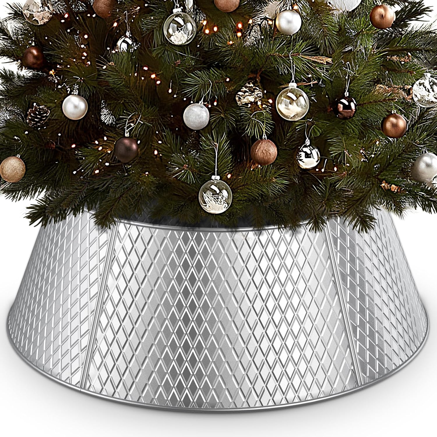 Silver Christmas Tree Topper + 28 Inch Christmas Tree Collar