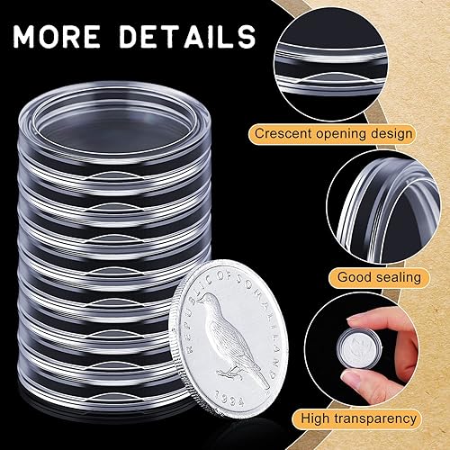 Miniatura 4 de 400 unidades de 0.827 in para monedas, cápsulas de plástico redondo transparente para monedas de barra plateada suministros de colección de monedas
