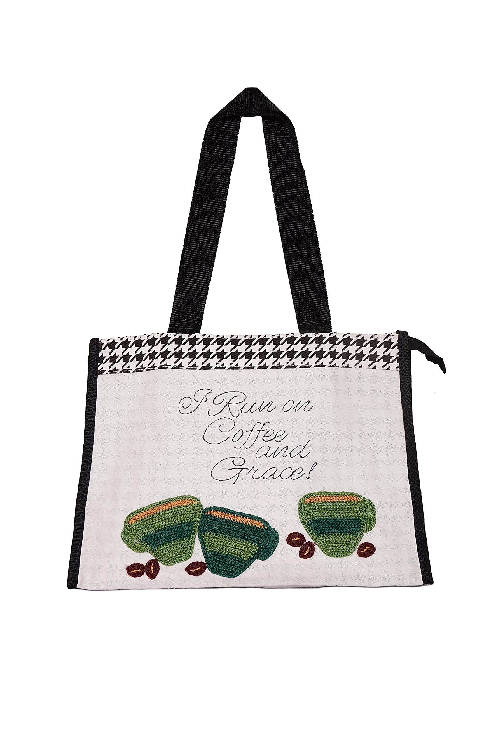 Happy Threads | Cotton Tote Bag | Multipurpose Utility storage Zip | Handmade by underprivileged women | For Travel Shopping Casual Beach Holidays | For Teenagers Girl's Young Women | Chic Fancy Stylish New Latest Attractive looking handbag