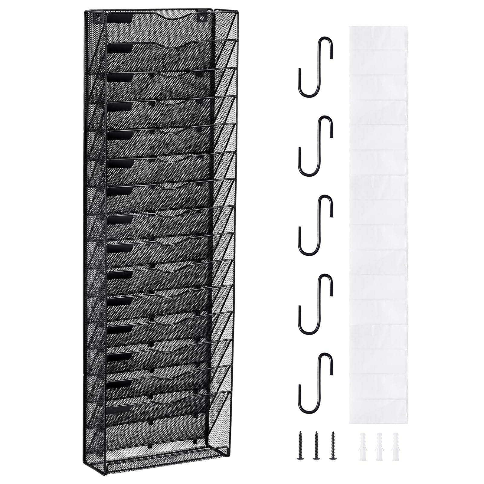 VEVOR Organiseur mural à suspendre - 16 niveaux - Support mural vertical en métal pour magazines, courrier et documents - Avec étiquette de nom, plateau plat inférieur - Pour bureau, maison et école