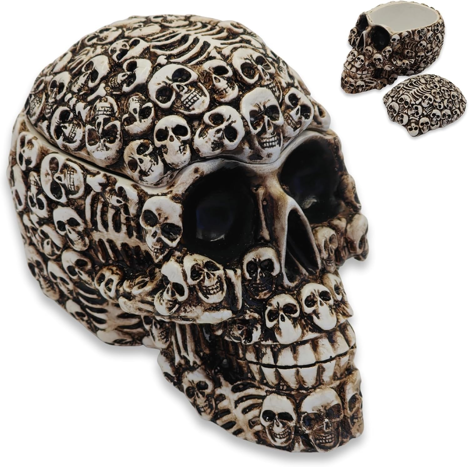 Gothic Skull Storage Box - Decorative Ossuary Design with Hidden Compartment, Hand-Painted Polyresin Skeleton Head Container for Jewelry, Keys & Small Items, Macabre Home Decor Conversation Piece