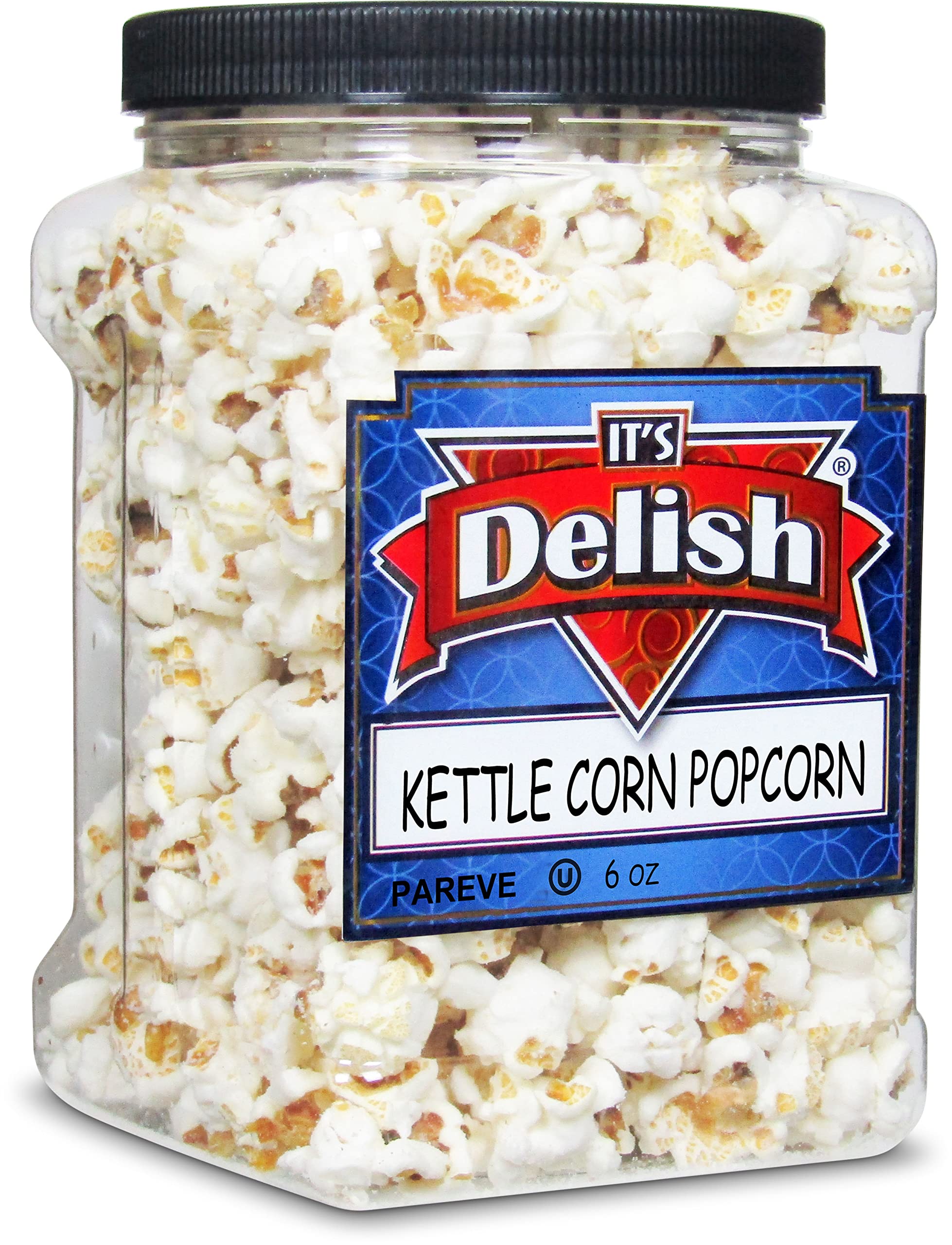 Gourmet Kettle Corn Popcorn by It's Delish, 6 Oz Jumbo Container | Sweet and Salty Kettle Popcorn | Air Popped Pop Corn Healthy Snacks for Movie Night