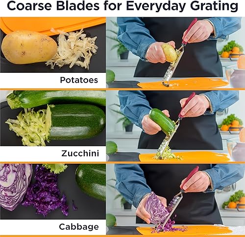 Miniatura 4 de Deiss PRO - Rallador grueso y rallador de queso de mano, cuchillas afiladas de acero inoxidable, mango antideslizante, rallador de queso pequeño