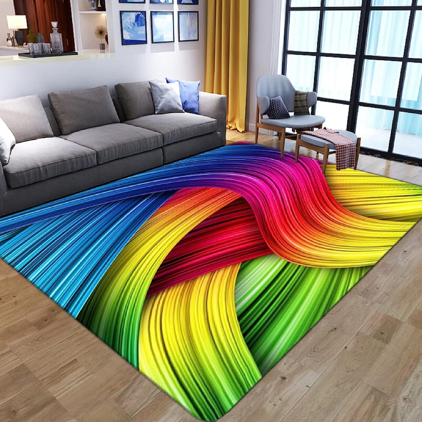 Tapis enfant imprimé 3D avec rayures de texture abstraite et fond antidérapant