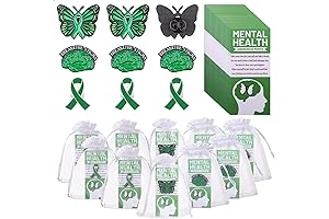 54 Pack Mental Health Awareness Lapel Pins, Green Ribbon Butterfly Pins with...
