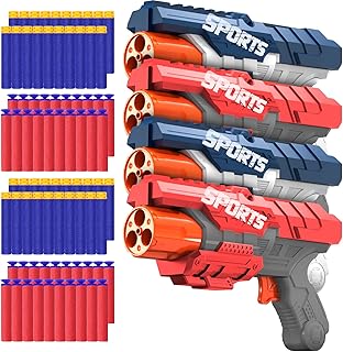 POKONBOY 4 Pack Blaster Guns Compatible with Nerf Guns Bullets, Toy Guns for Boys Girls with 80 Pack Foam Refill Darts, Hand Gun Toys for 6 7 8 Year Old Kids Christmas