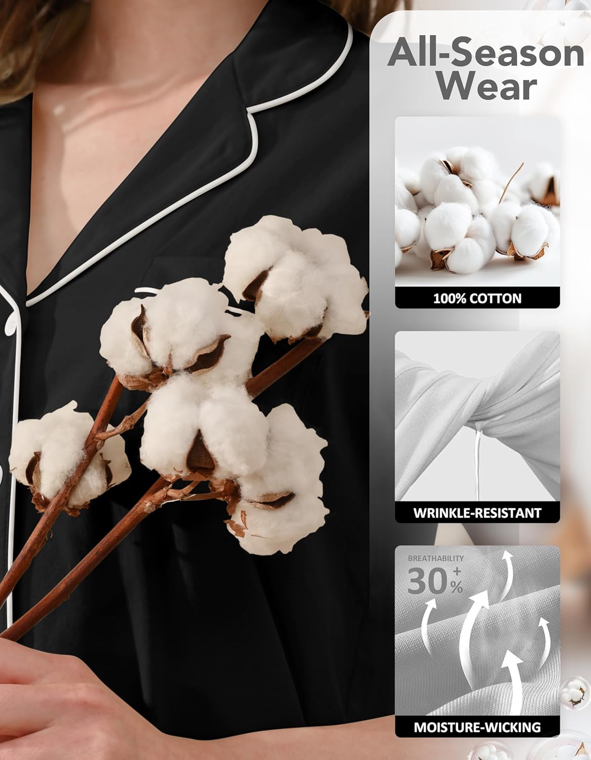 100% Cotton Pajamas for Women Sets 2 Pieces Pjs Button short sleeves with Pockets Soft Sleepwear Loungewear XS-XXL - Image 4