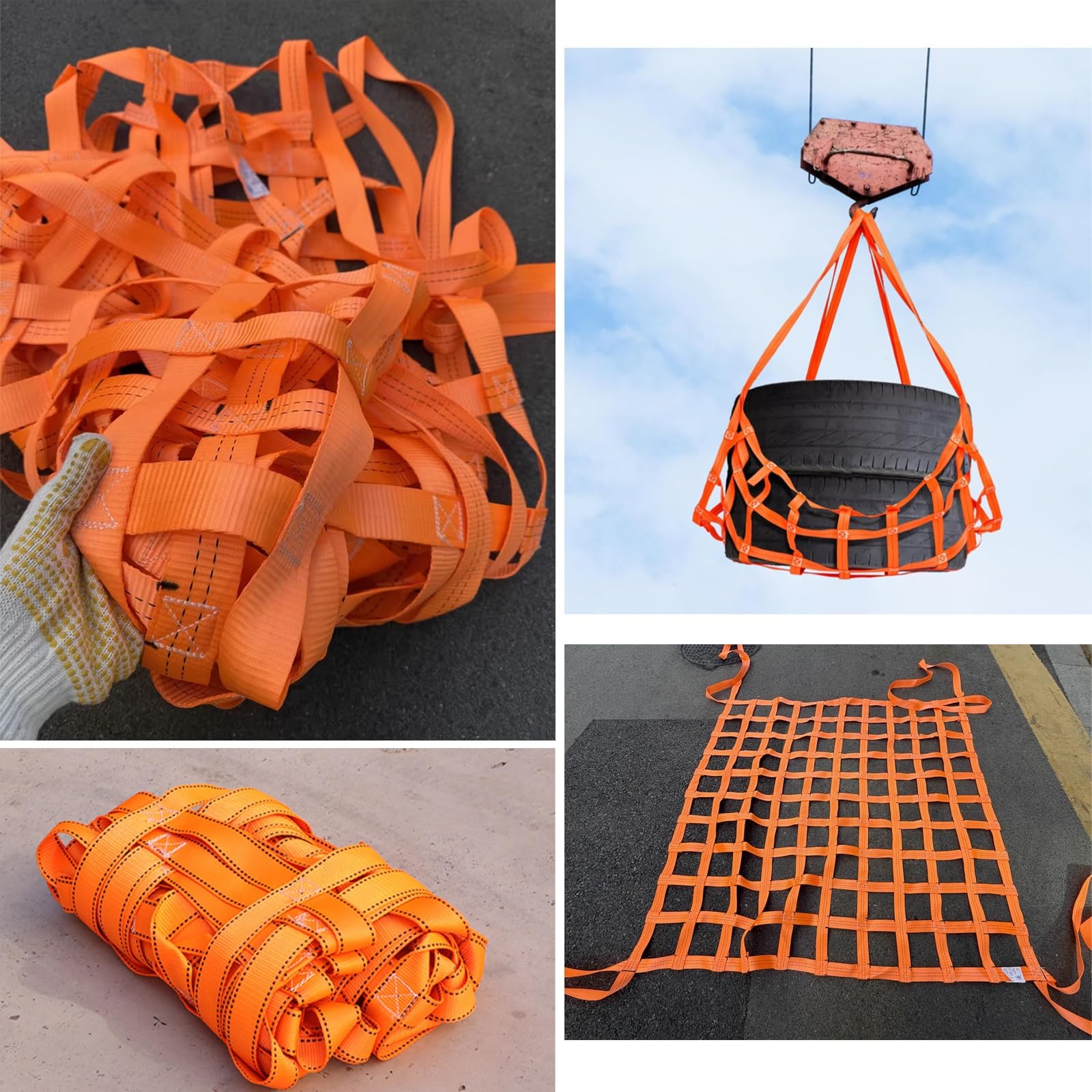 Rete di carico in Poliestere Resistente 3x3 m - capacità di carico 4 tonnellate, Rete di Sollevamento Versatile con Cinghie a Maglia Resistenti da 15 cm per Il carico e Il Supporto del caric