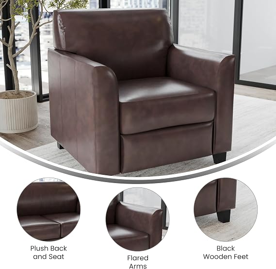 EMMA + OLIVER Brown LeatherSoft Chair with Clean Line Stitched Frame