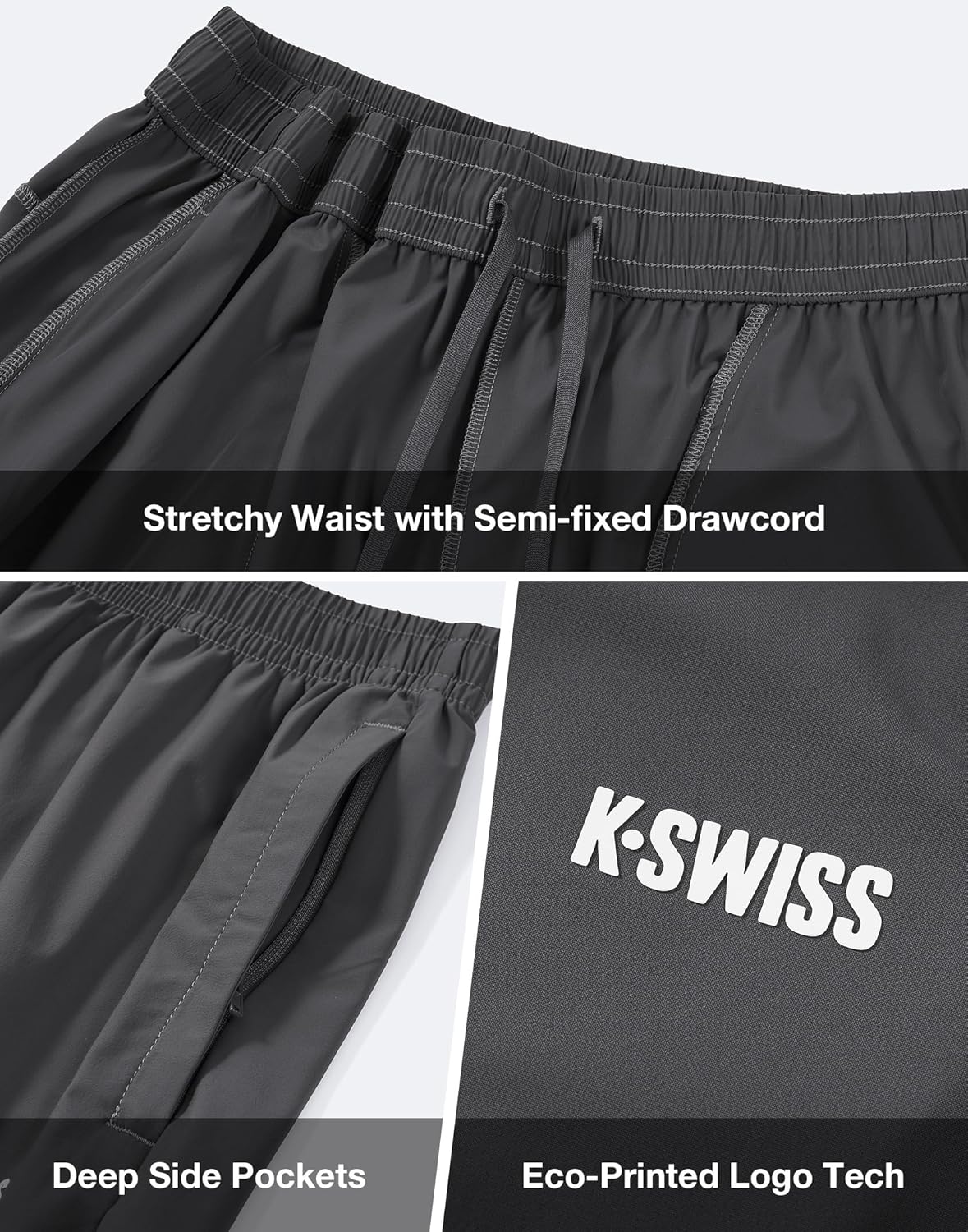 K-Swiss Men's Athletic Shorts with Zipper Pockets - Lightweight Gym Shorts with Drawstring for Running Workout Lounge Casual - Image 7