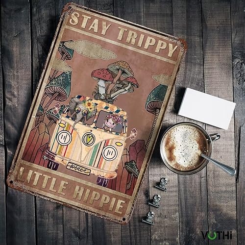 Miniatura 4 de Divertido letrero de decoración retro con texto en inglés Stay Trippy Little Hippie para dormitorio, decoración estética hippy regalos hippie para