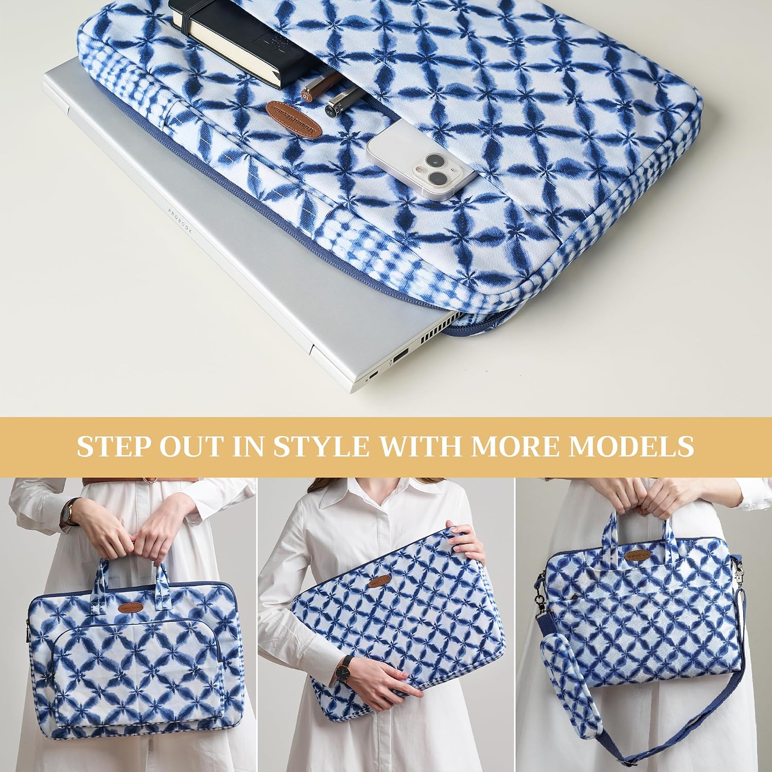 Maison d'Hermine Laptop Sleeve with Handle Case Stain and Water Repellent Cotton Canvas