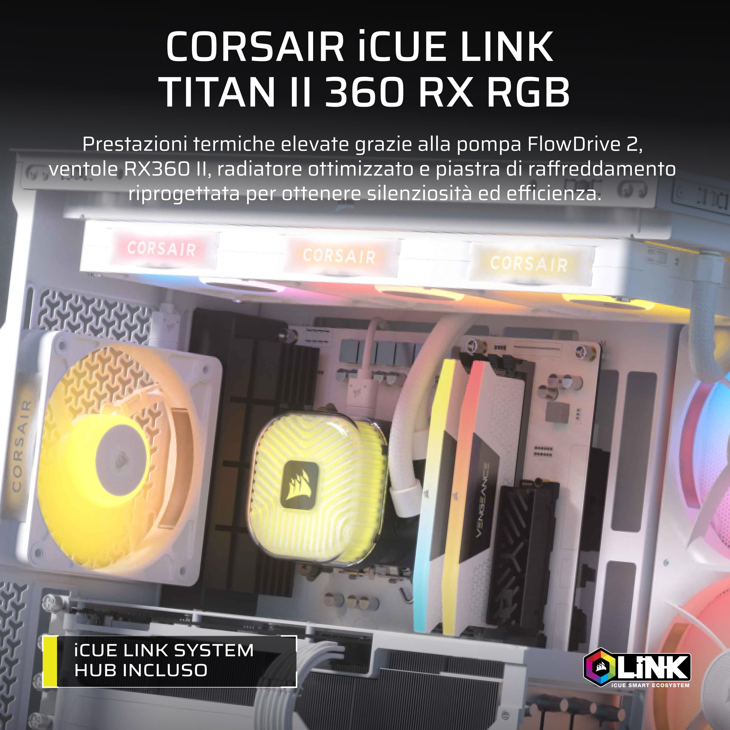 CORSAIR iCUE LINK TITAN II 360mm RX RGB Raffreddamento CPU AIO — Bianco