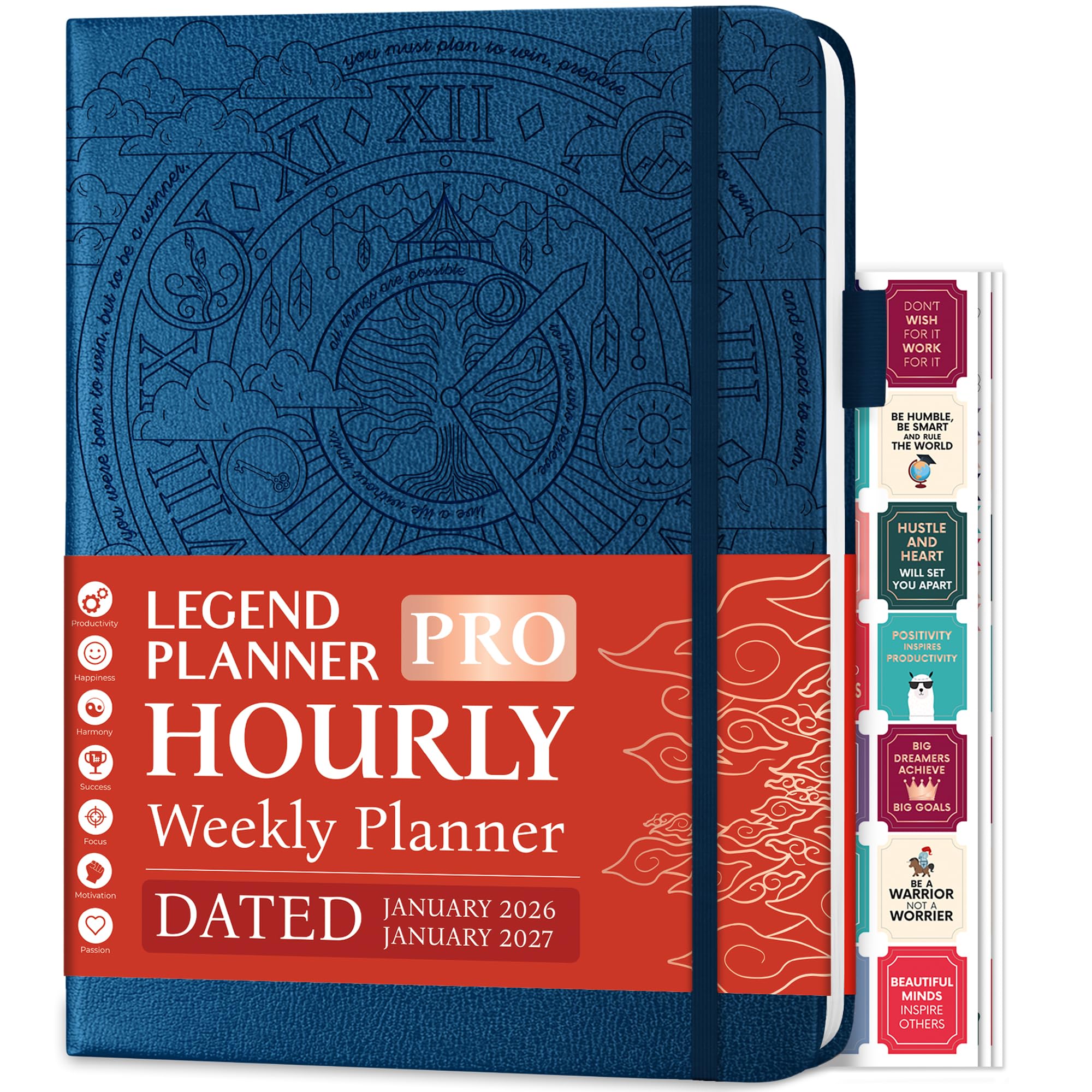 Legend Hourly Schedule Planner PRO Dated Jan 2025-Jan 2026 – Deluxe Weekly & Daily Organizer with Time Slots. Appointment Book Journal for Work & Time Management, A4 Hardcover, Mystic Blue