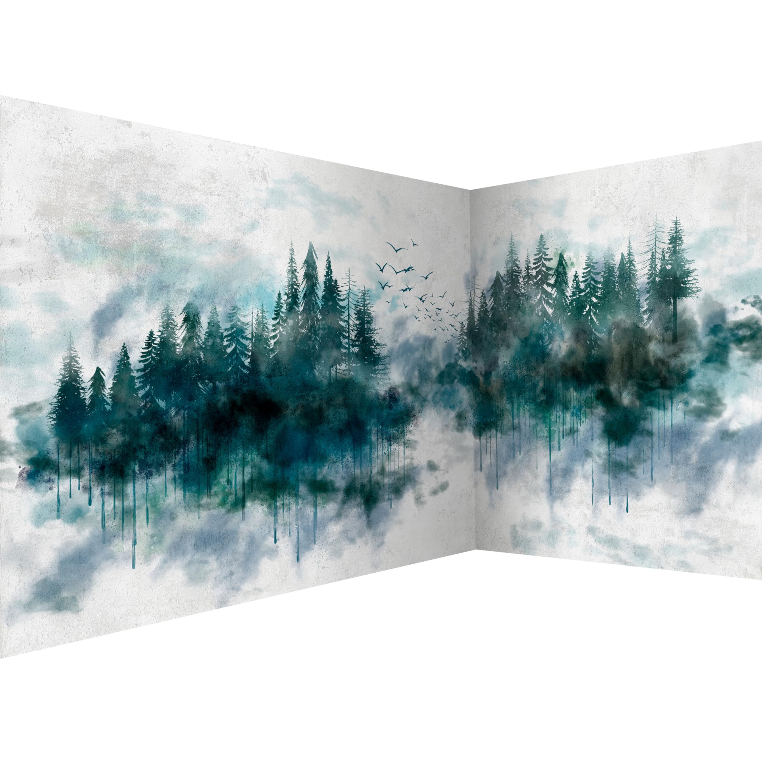murando - Photo Wallpaper Forest 539x250 cm / 212" x 98" - Peel and Stick Self-Adhesive Corner Foil Print Wall Mural Decoration - Landscape Nature Bird Trees Like Painted Aquarelle c-A-10022-a-a — image 1