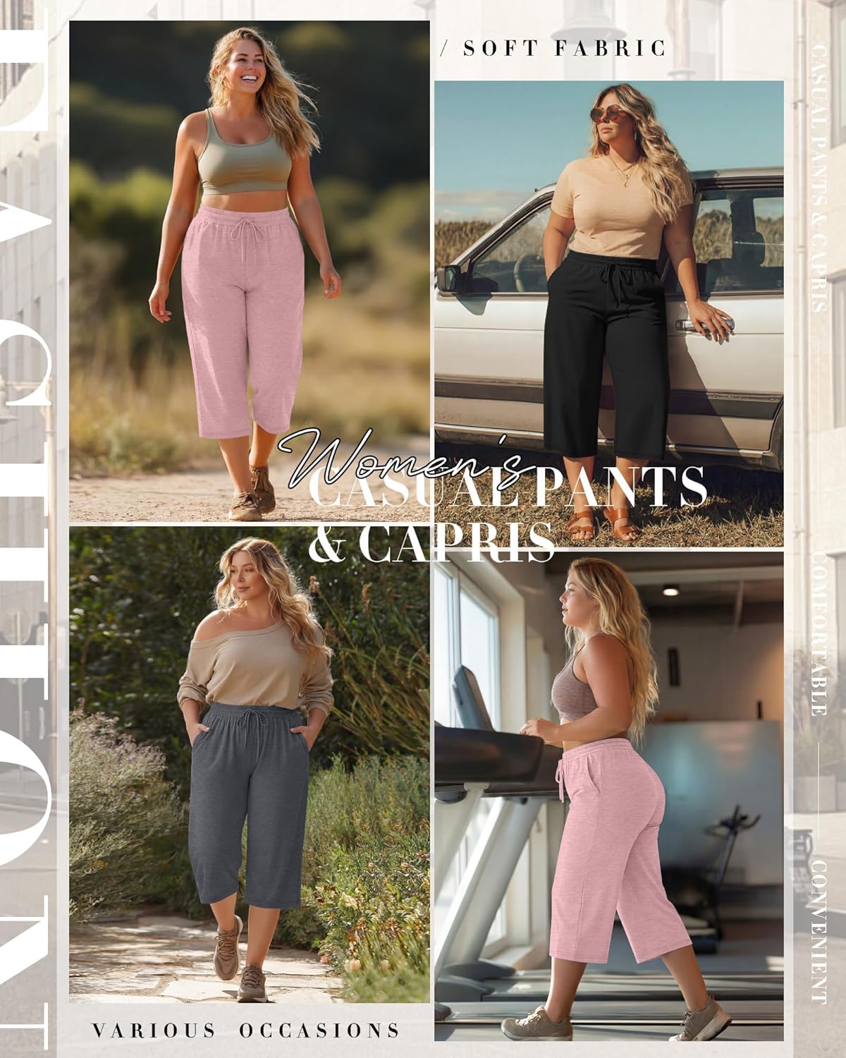 Neer 3 Pack Women's Plus Size Cotton Capris, Stretchy Wide Leg Cropped Pants with Pockets Loose Lounge Pajama Sweatpants - Image 5