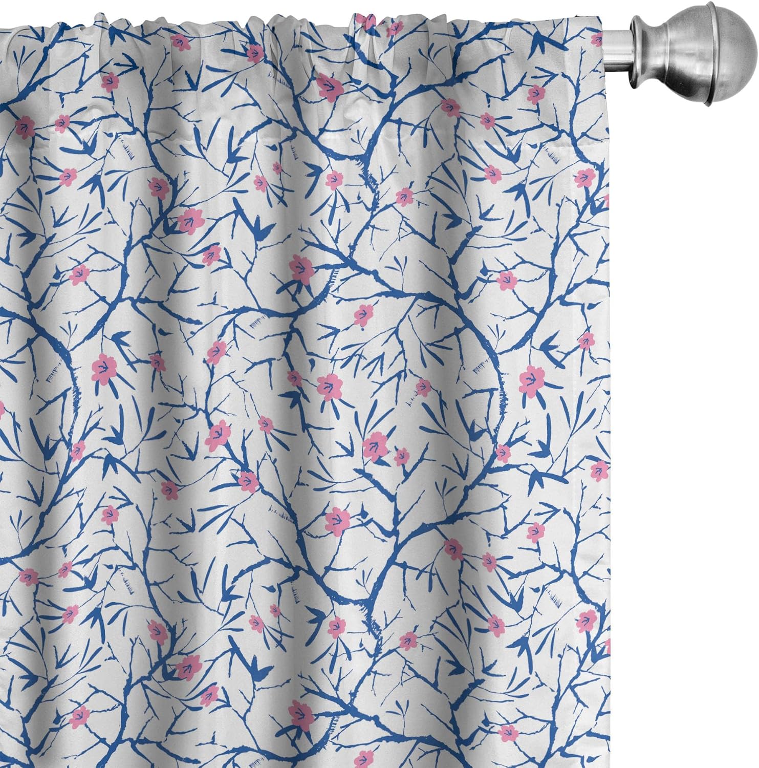 Ambesonne Navy and Blush Curtains, Blooming Sakura Tree Branches with Grunge Display Nature, Window Treatments 2 Panel Set for Living Room Bedroom, Pair of - 28" x 95", Blue Pink
