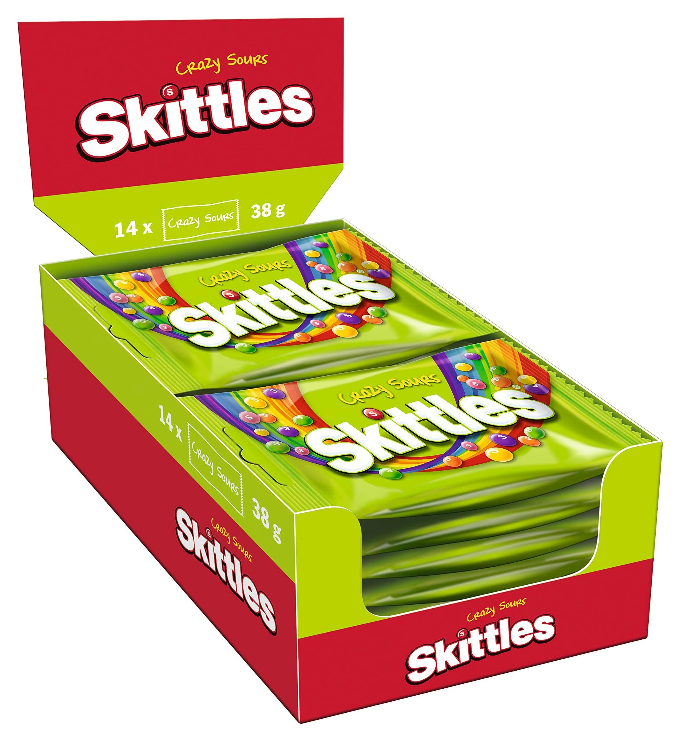 Skittles Crazy Sours, saure Kaubonbons, Süßigkeiten Box, 14 x 38 g
