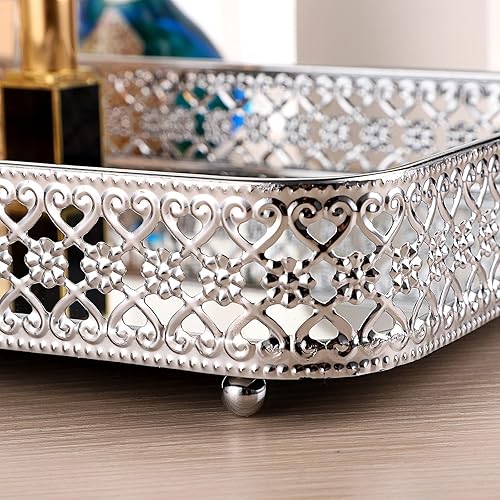 Miniatura 5 de ELLDOO Bandeja para Espejo de Perfume de Tocador, Bandeja de Maquillaje, Organizador de Joyería Tallado en Hueco, Bandeja de Almacenamiento de
