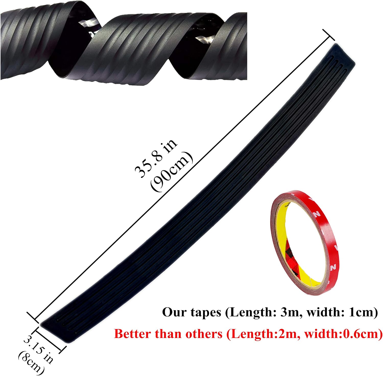 Goodream Rear Bumper Protector Universal Exterior Car Accessories Black Rubber Scratch-Resistant Trunk Door Sill Guard, Easy to Install (35.8Inch)