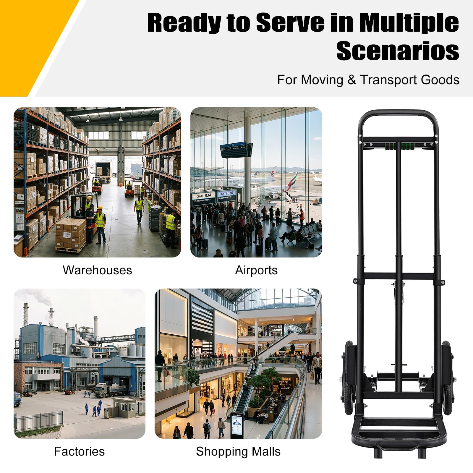 Carrello pieghevole con 2 ruote anteriori e 6 posteriori, carrello in acciaio, max. 210 kg, aiuto per il trasporto per scale