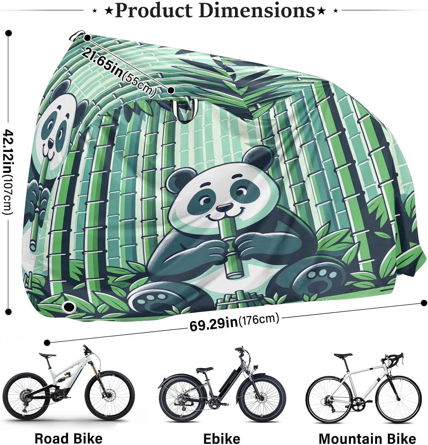 ALAZA Panda Bamboos Bike Cover Waterproof Outdoor Ebike Bicycle Covers Tarp Protection for 1/2 Bikes, Sun UV Dust Wind Proof