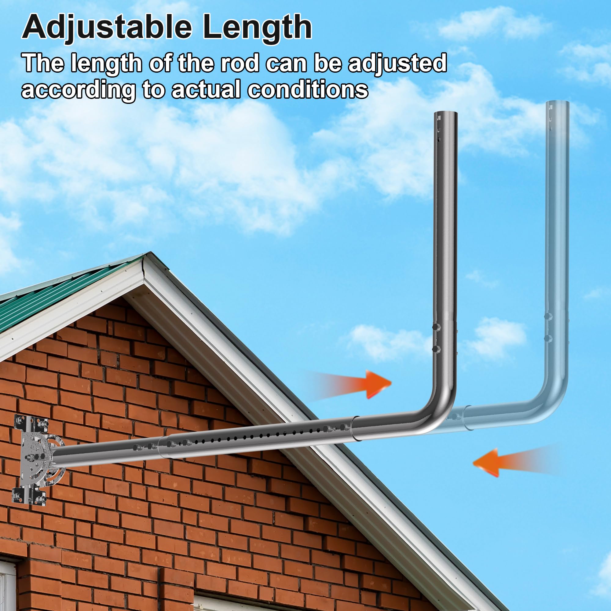 Supporto per antenna a parete lunga, lunghezza regolabile, kit di staffe di montaggio con gomiti a 90°, tubi estensibili, viti di fissaggio, per antenne TV esterne, estensore WiFi Starlink, ecc.