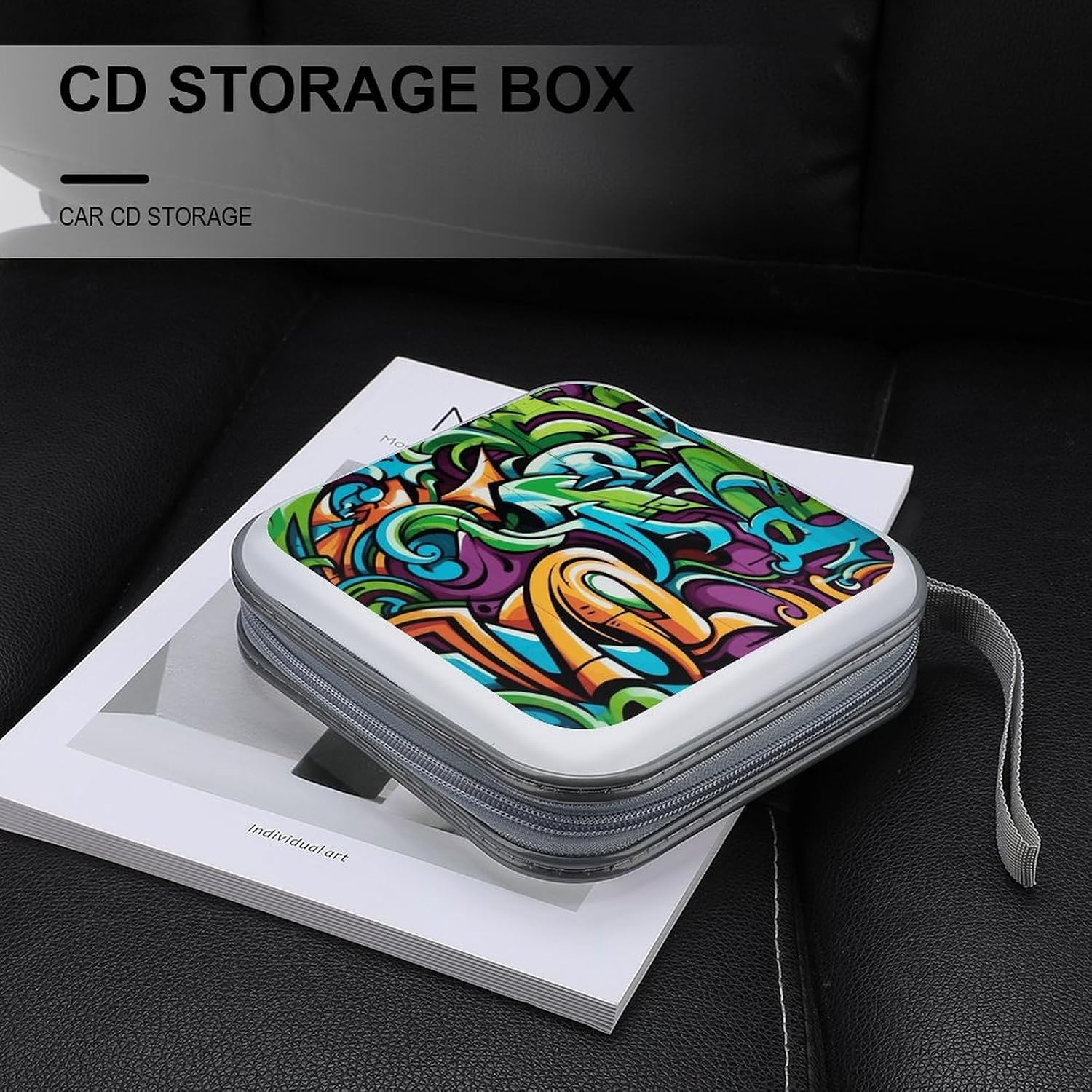Graffiti Drawing Art CD Case 40 Capacity CD Holder Organizer Portable Zipper DVD Collection Storage Bag Compact Cases Storage Binder Plastic Holder Disc Car Home Travel image 5