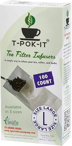 080101728898 T-Pok-It - Filtro de té (grande, 100 unidades, 3.346 x 7.087 in), color blanco