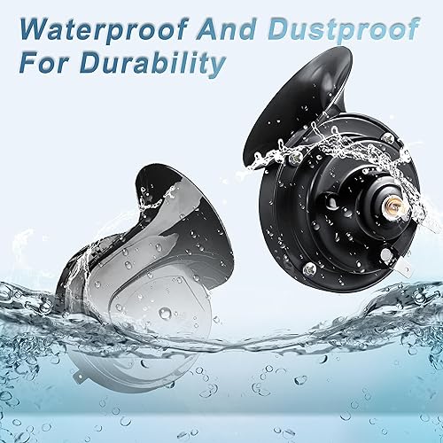 Miniatura 10 de Bocina de auto de 12 V, 300 dB, bocinas súper fuertes, bocinas dobles impermeables para camiones, bocinas de caracol eléctricas, bocina de caracol