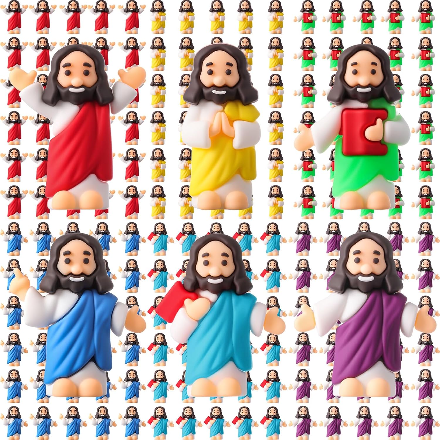 24 Pcs Little Jesus Figures to Hide and Seek Small Rubber Jesus Toys for Religious Party Favors Easter Egg Stuffers Sunday School Baptism Gifts, 6 Styles
