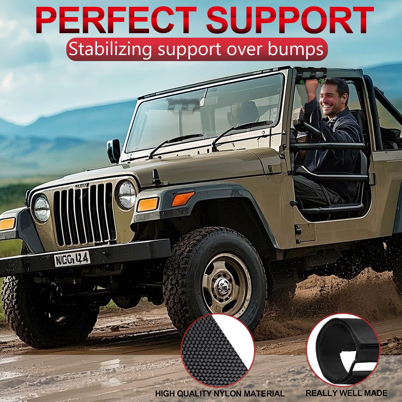 Moveland Grab Handles For Jeep Wrangler - Upgrade Metal Buckle Paracord Grip Handle Roll Bar Grab Handles For Jeep Wrangler Jl Jk Tj Yj Jeep Gladiator Accessories 2pack