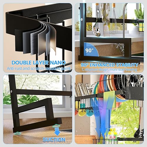 Miniatura 4 de ilvvan Over Sink Dish Drying Rack (Expandable HeightLength) Snap-On Design Large Dish Drainer Stainless Steel Storage Counter Organizer (24" - 35.5"