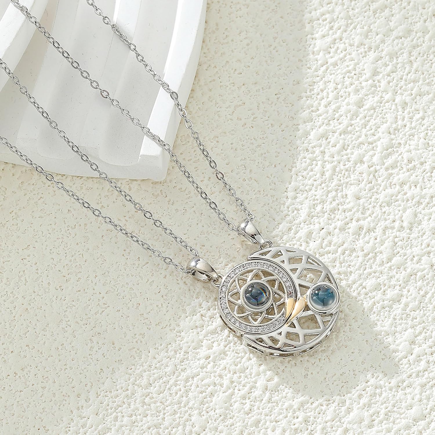 Yumikoo Couple Sun and Moon Necklace I Love You Necklace 100 Languages Matching Bff Friendship Heart Necklaces for Best Friends - Image 5