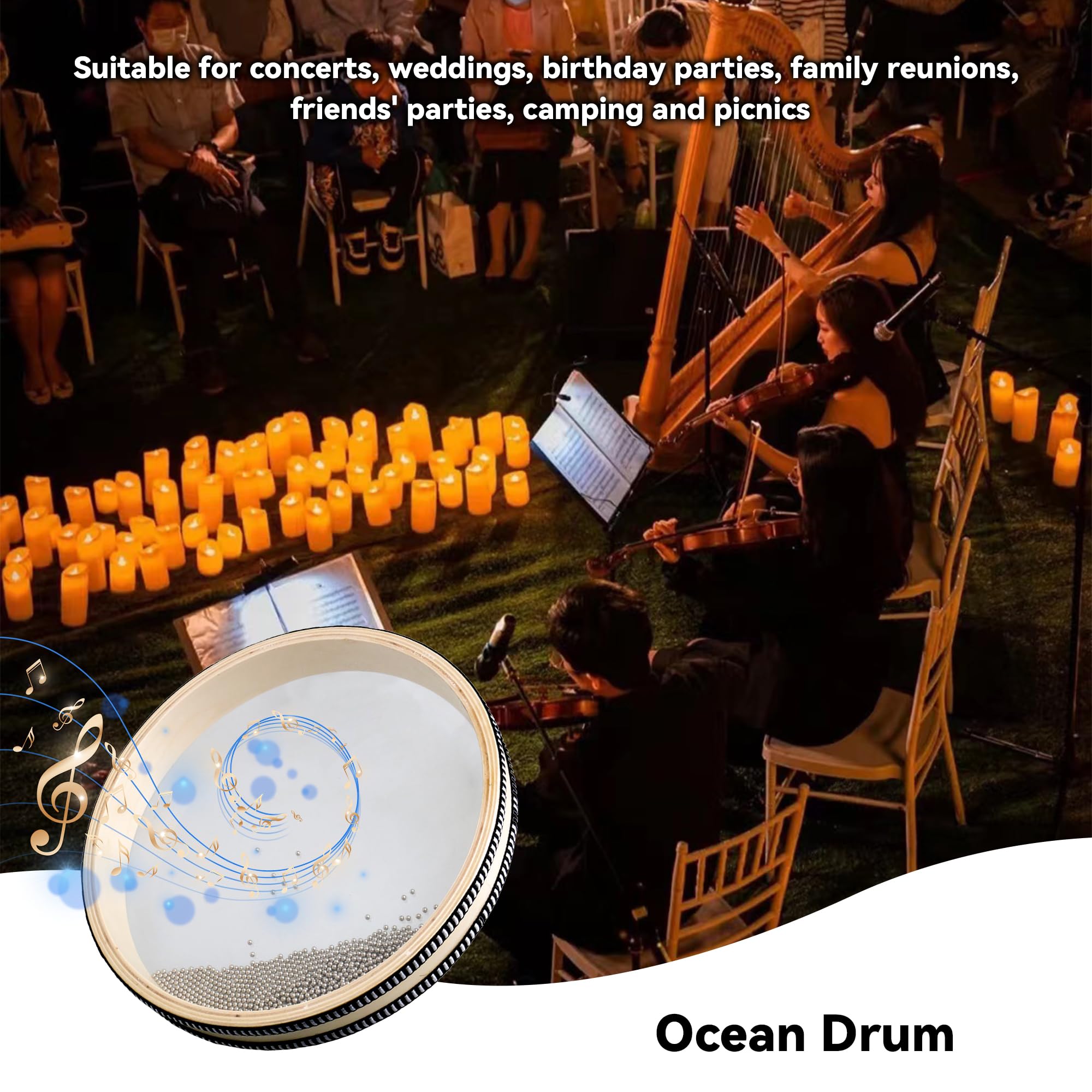 Tambor de mano de cuentas Ocean Wave de 10 pulgadas, percusiones para amantes de la música, regalos multicolor, paquete de 2
