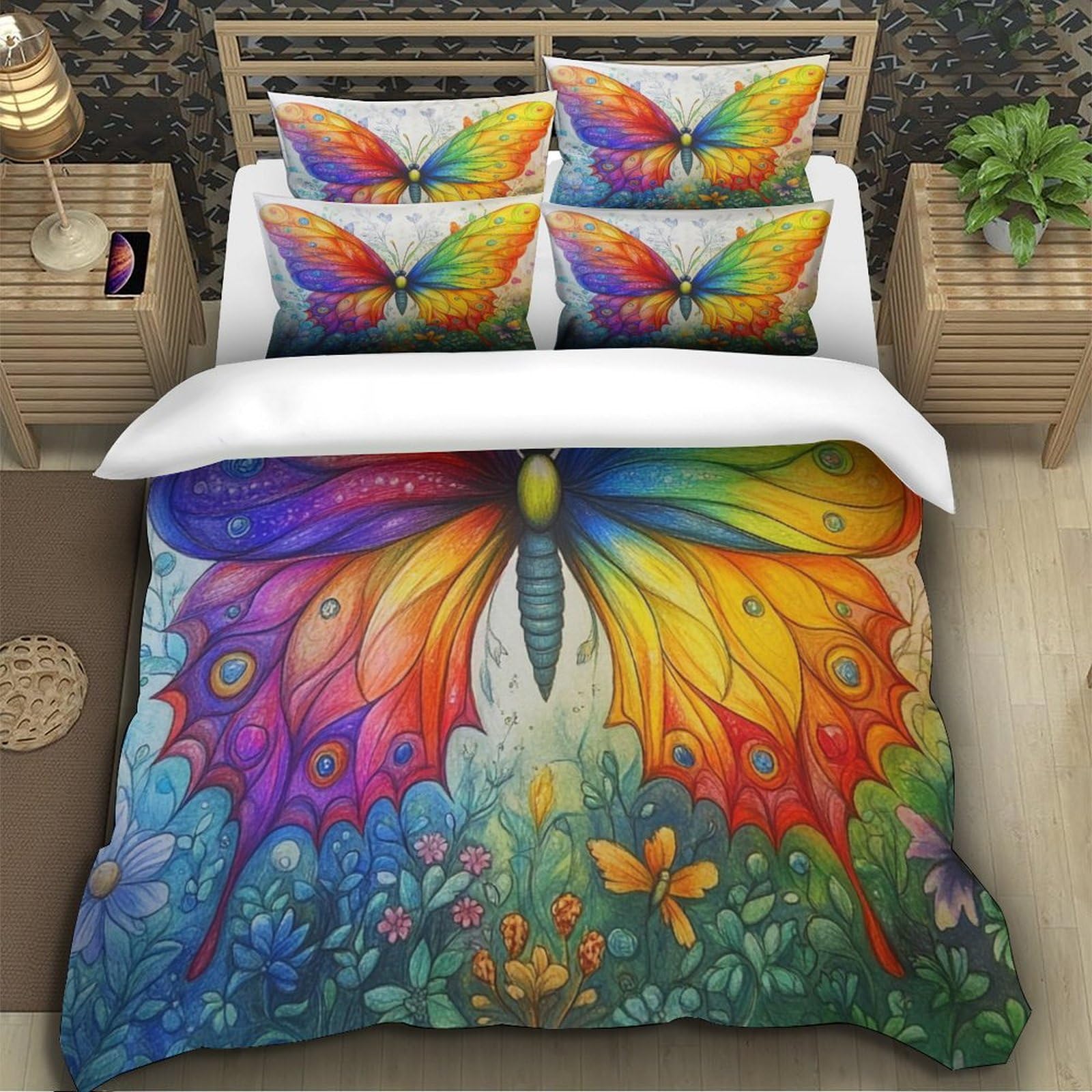 Magiczny motyl Zestaw pościeli 3-częściowy zestaw pościeli z mikrofibry motyl miękka poszwa na kołdrę dla chłopców i dziewcząt singielka (140 x 200 cm)