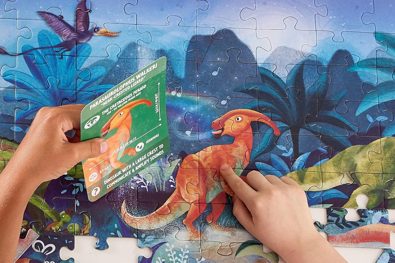 Hape Dinosaurs Puzzle 1.5 Meter Long | 200 Pieces Colorful Giant Glow-in-The-Dark Jigsaw for Children 6+ Years