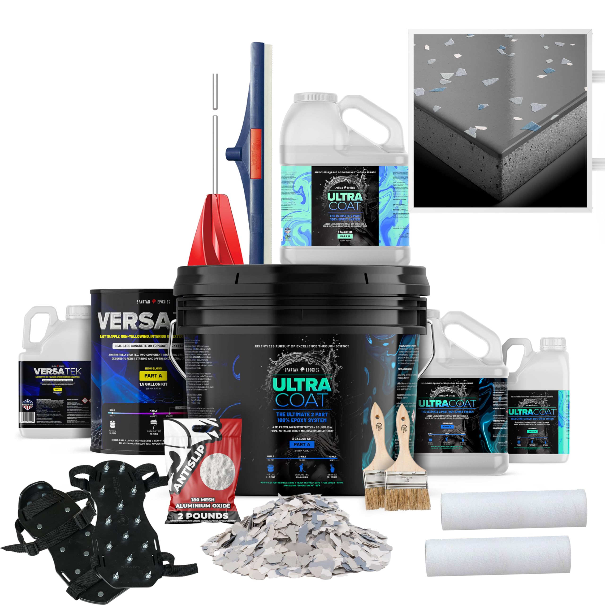 Epoxy Floor Kit for Concrete - USA Made - 2X Thicker, Industrial Grade, Residential & Commercial. 300-400 sq ft or 600 sq ft Kits. Many Styles (Medium Gray with Sea Mist, 600 ft²)