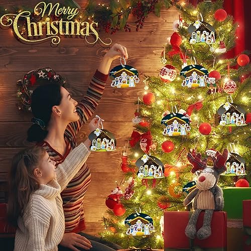 Miniatura 2 de GLAHORSE 16 juegos de calcomanías de belén para colgar en la escena de la Natividad decoración religiosa cristiana decoración de árbol de Navidad