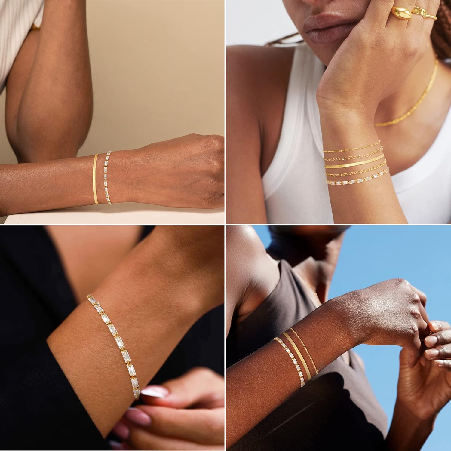 MBW Gold Bracelets for Women Trendy, Dainty 14K Gold Plated Bracelet Stack Beaded Chain Bracelet Set Thin Small Cute Paperclip Bracelets Fashion Waterproof Jewelry Gift Gold Accessories for Women - Image 4