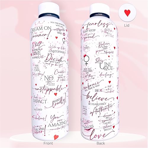 Girl Power 247 Girl Boss - Botella de agua inspiradora de 24 onzas con citas motivacionales, botella de agua de acero inoxidable, regalos de viaje