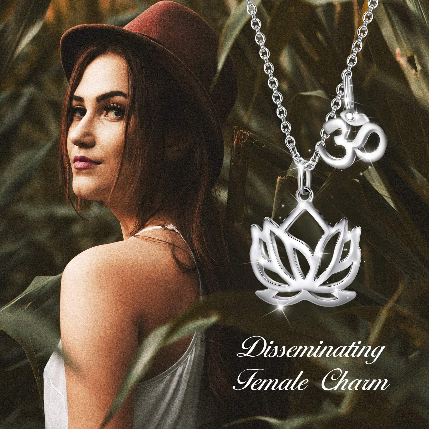 SOULMEET Sterling Silver Yoga Lotus Flower Necklace for Women Girls with Inspirational Quote on Gift Card, Om Lotus Sideways Necklace Happy Birthday Gifts for Mom Daughter