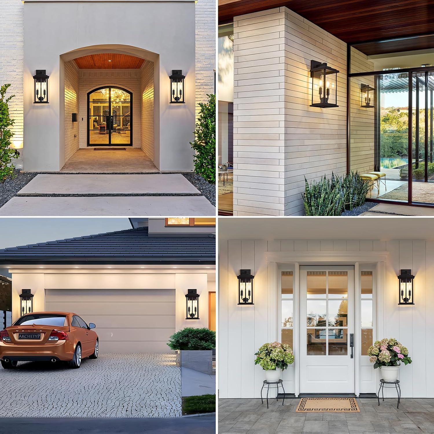 OKELI Dusk to Dawn Outdoor Wall Sconces 2-Light 13.7" Black Waterproof Exterior Porch Fixture Rust Resistant Industrial Exterior Wall Lights for Home Garage Patio Entrance Channels with E12 Socket