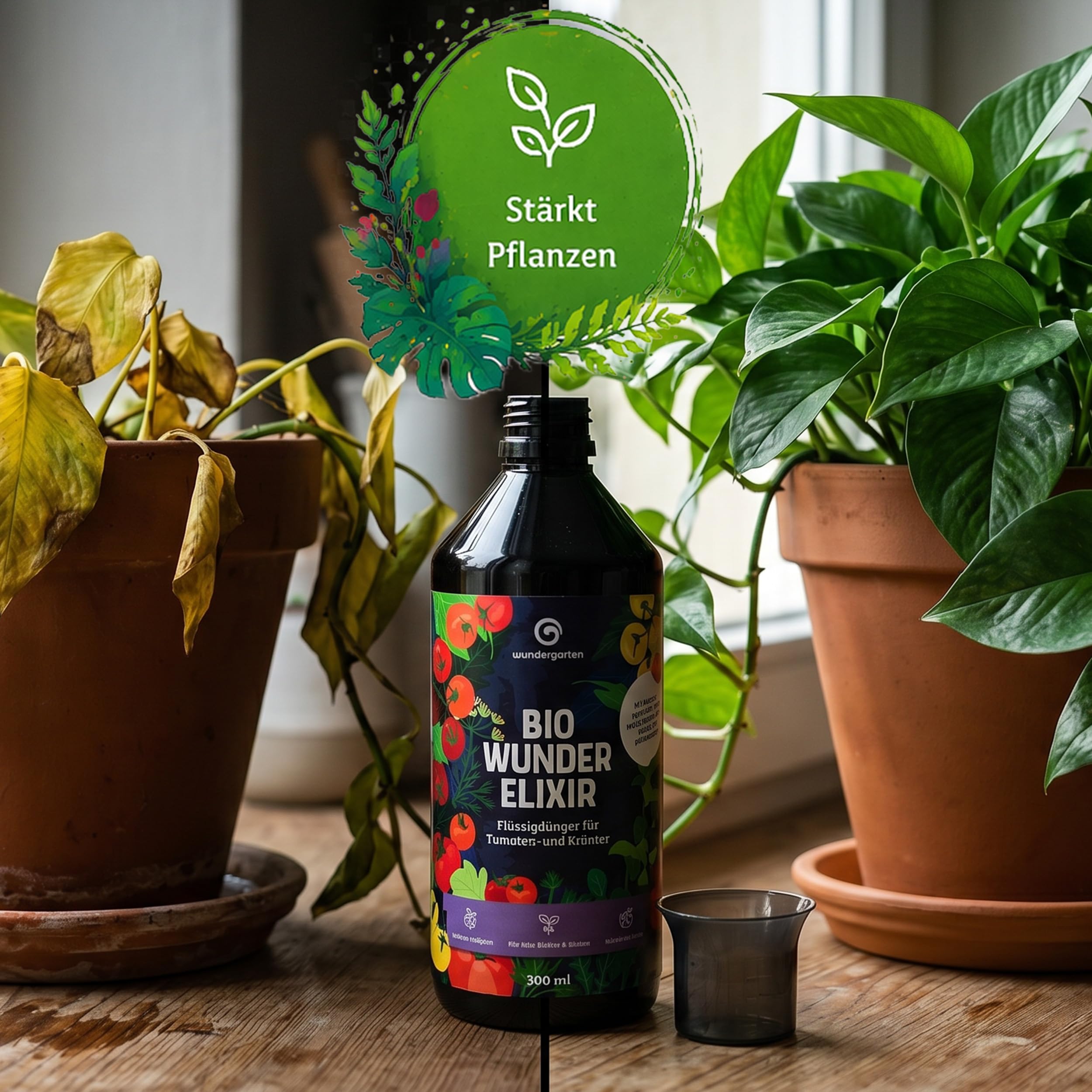 1x 500ml Bio Flüssigdünger für Tomaten & Kräuter – Wundergarten Wunderelixier – Mit Pflanzenkohle – Organischer Tomatendünger – aromatische Ernte & gesundes Wachstum – Balkon, Hochbeet & Garten