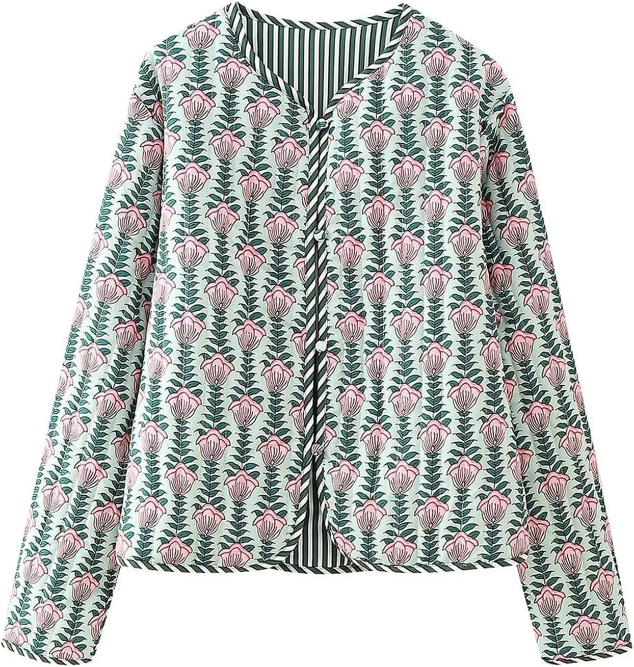 Floral Quilted Jackets for Women Quilted Lightweight Patched Coat Y2k Front Opening Long Sleeve Boho Women Short Jackets