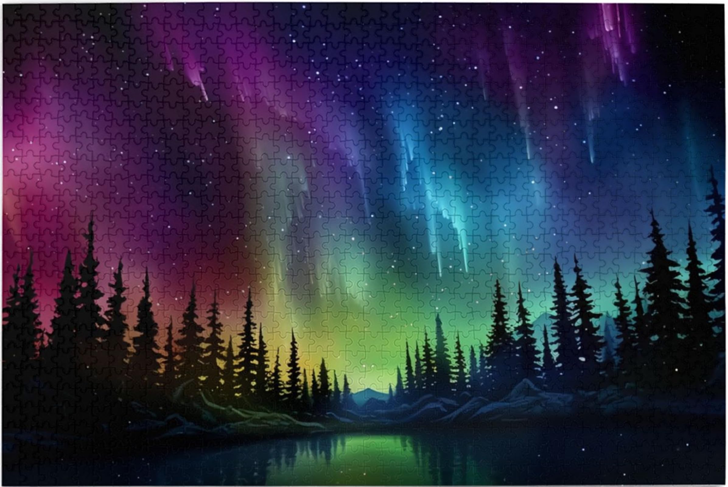 Puzzles for adults 1000 pieces jigsaw puzzles Aurora Northern Lights Over Iceland Forest Formation wooden to Explore and Enjoy Gifts Home Decoration