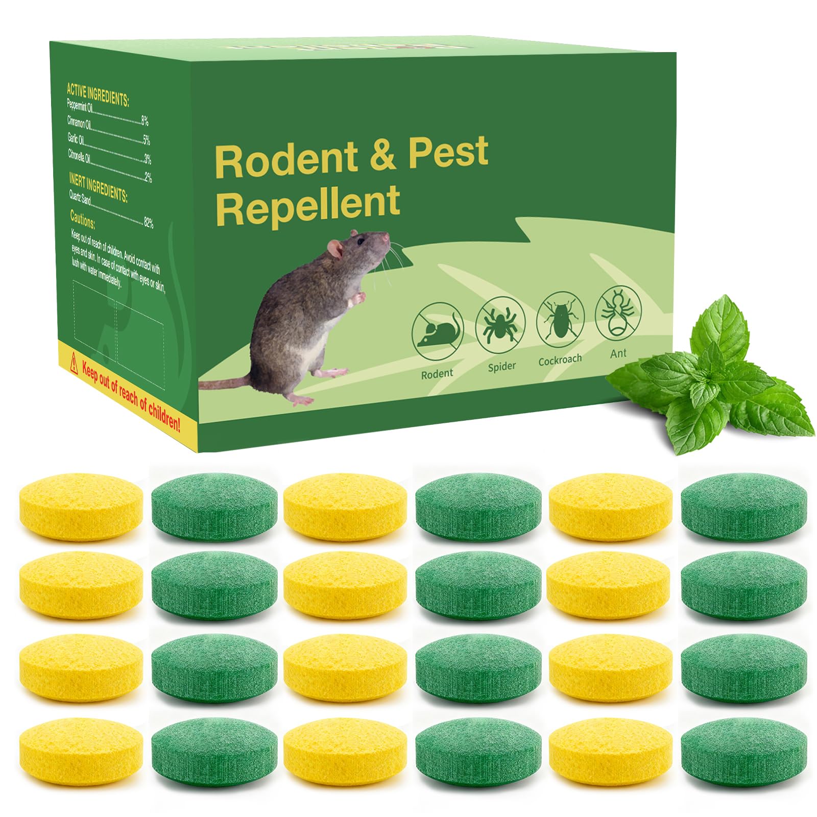 Rodent Repellent with Peppermint Oil -Mouse/Rat/Squirrel Repellent for Garage/Attic/Car Engine - Natural Indoor & Outdoor Mice/Mole Deterrent, Safe vs Moth Balls & Traps (24 Pack)
