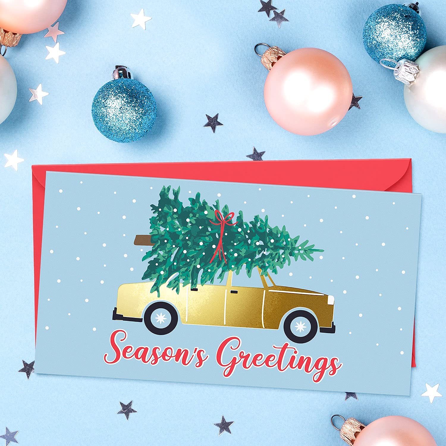 Sweetzer & Orange Cartes de Noël Porte-Argent ou Carte-Cadeau pour Adulte - 6 Designs, 4 de Chaque - Set de 24, Enveloppe Rouge - Intérieur Mat avec Encoches, Extérieur Brillant, 300 gsm - 8x15cm
